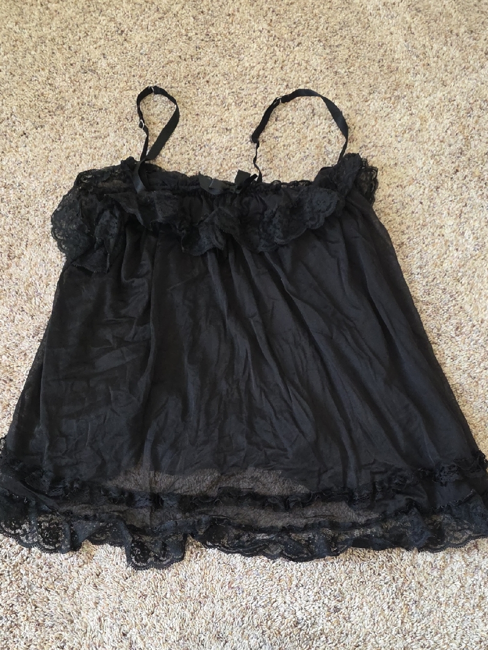 Victoria's Secret Black Lace Trim Nighty Set Size Medium